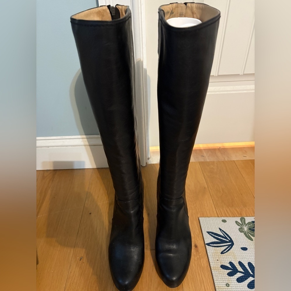 Frye Marissa Black Leather Knee-High Heeled Boots - Picture 7 of 7